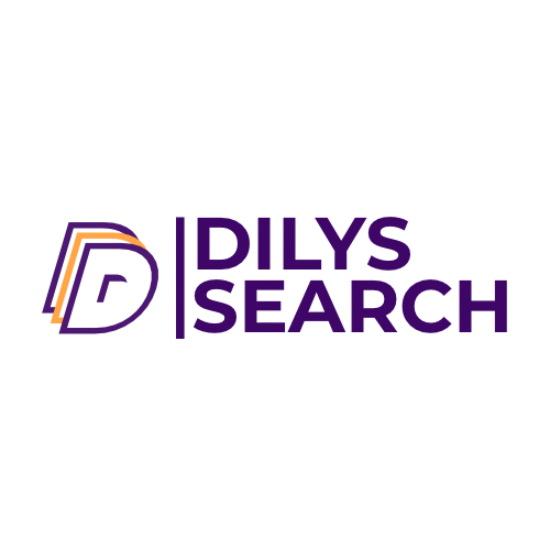 Dilys Search — sub-brand lockup in amber