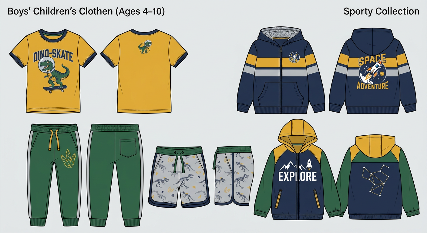 Boys' sporty collection, ages 4–10