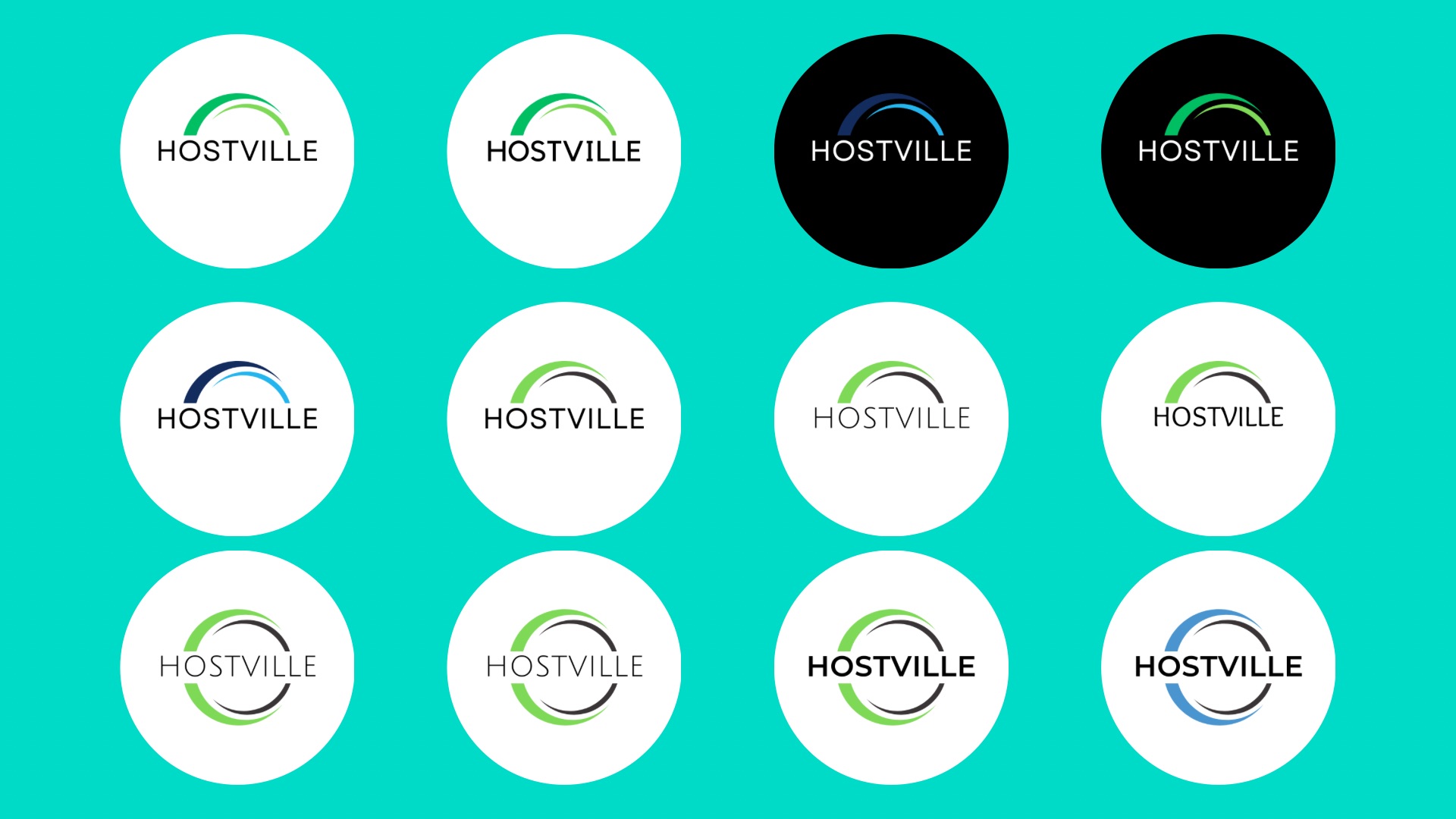 Logo ideation grid — arc, ring and wordmark studies