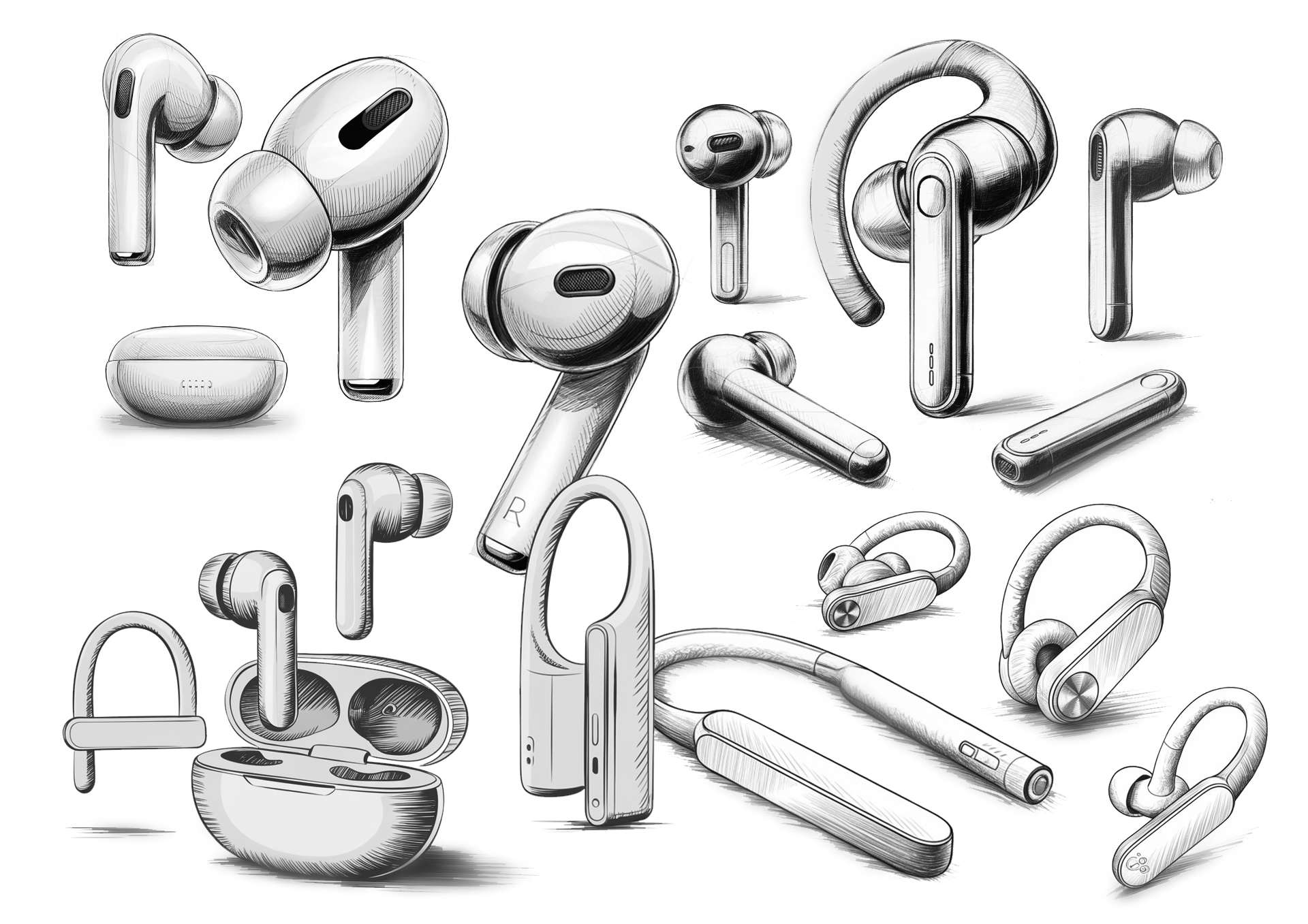 True-wireless earbud sketches