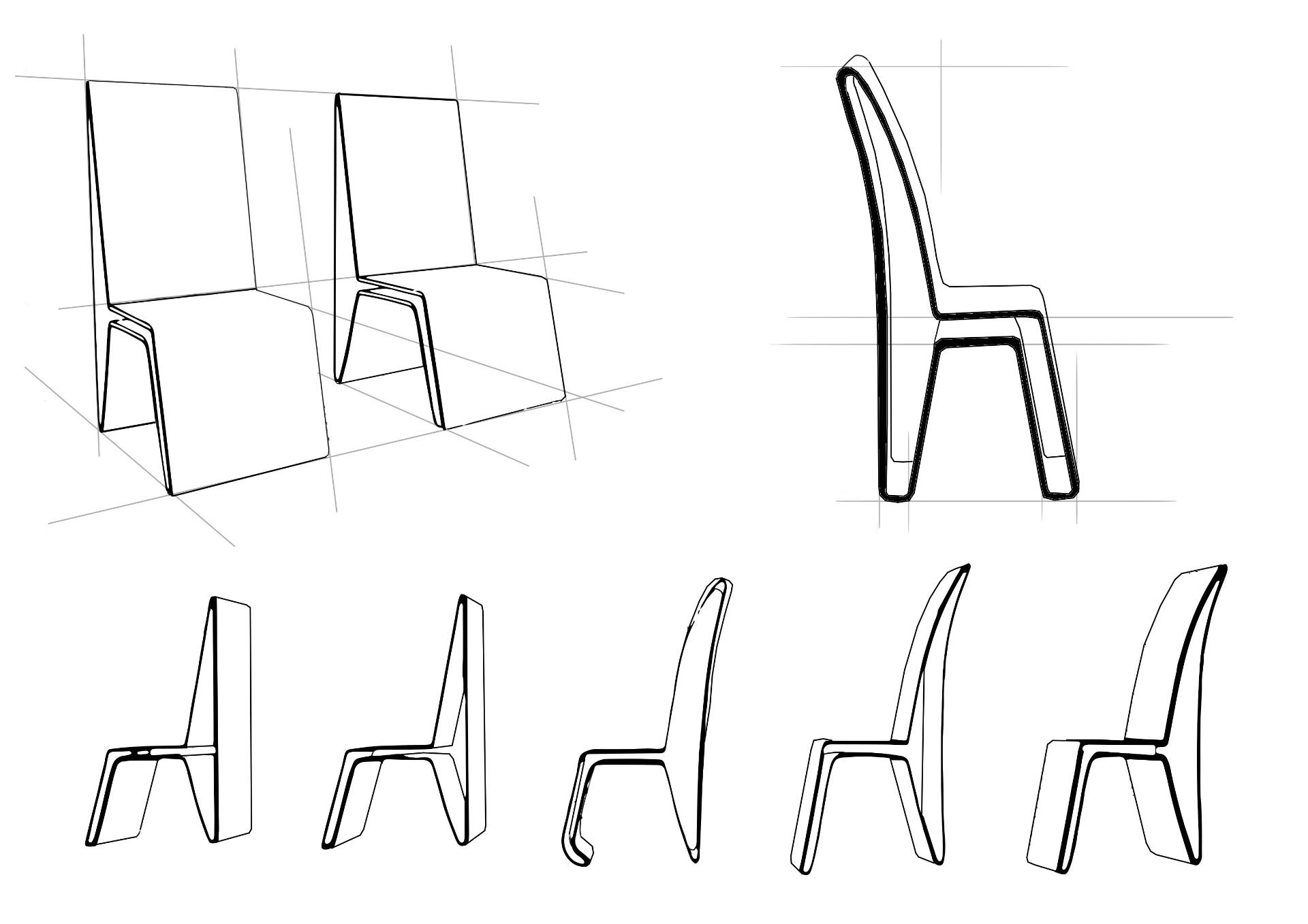 Folded chair design sketches