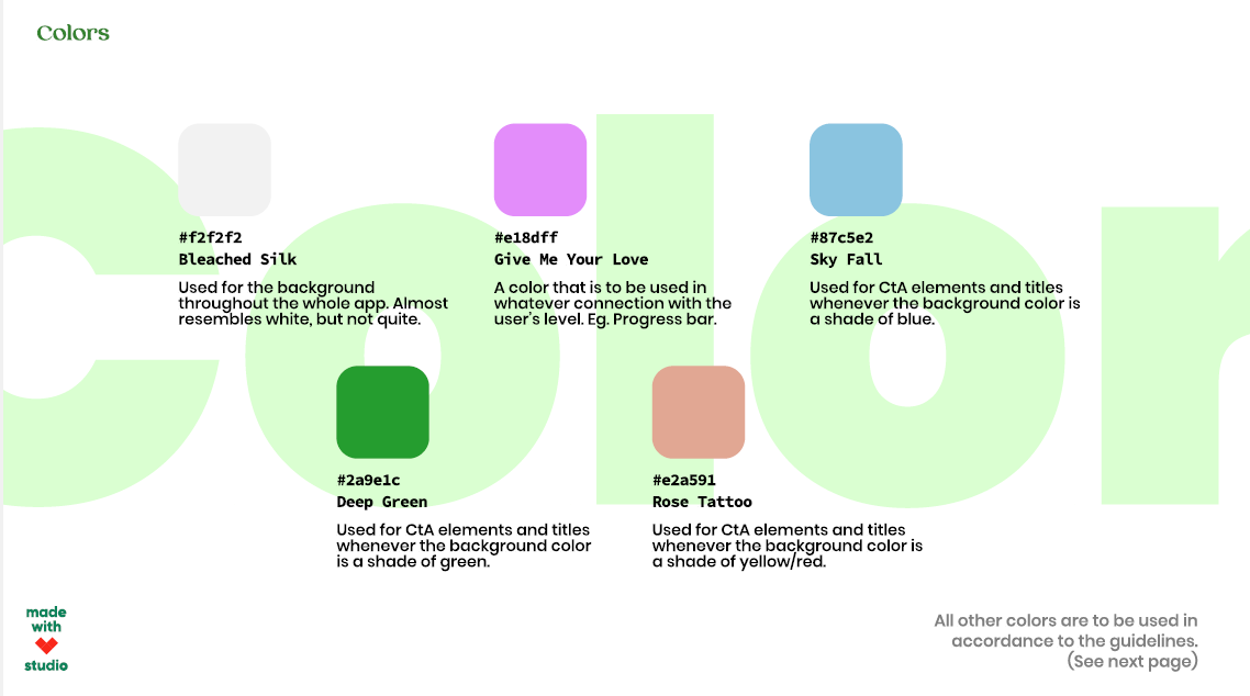 Colour system — Bleached Silk, Deep Green, Sky Fall, Rose Tattoo