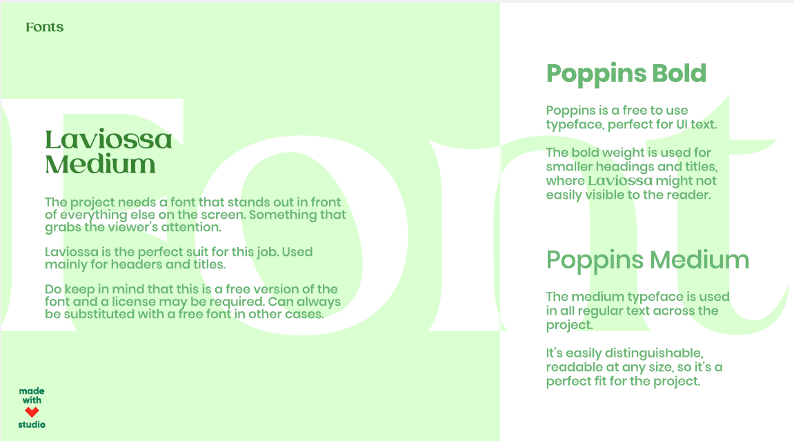 Type system — Laviossa Medium headings with Poppins UI text